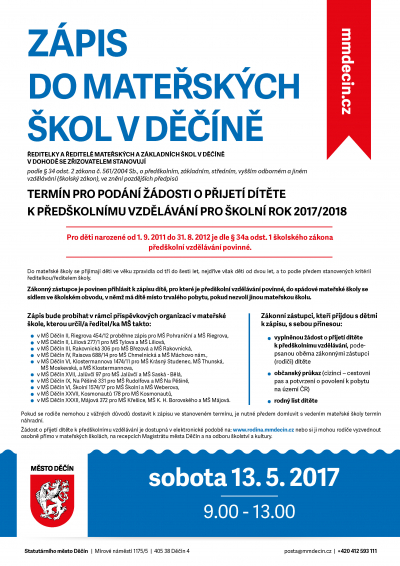 Z&aacute;pis do mateřsk&yacute;ch &scaron;kol v Děč&iacute;ně
