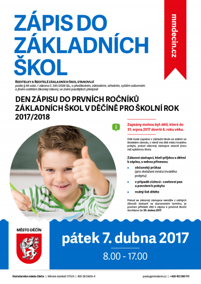 Z&aacute;pis dět&iacute; do 1. ročn&iacute;ků z&aacute;kladn&iacute;ch &scaron;kol v Děč&iacute;ně pro &scaron;koln&iacute; rok 2017/2018