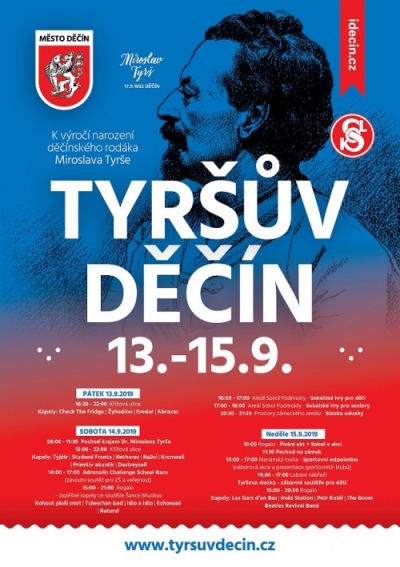 Tyr&scaron;ův Děč&iacute;n: Město se bude v z&aacute;ř&iacute; tři dny bavit
