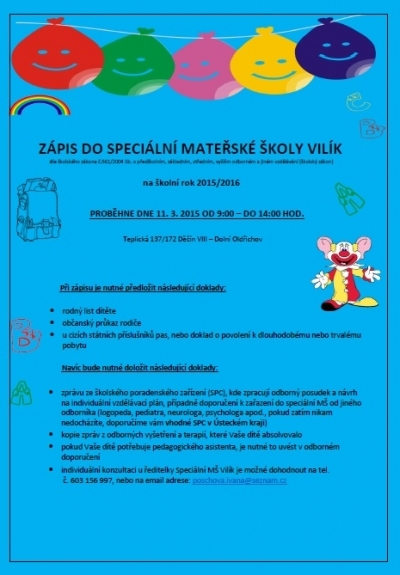 Z&aacute;pis do speci&aacute;ln&iacute; mateřsk&eacute; &scaron;koly Vil&iacute;k