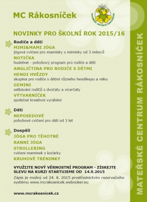 Novinky a uk&aacute;zkov&eacute; hodiny v R&aacute;kosn&iacute;čku 2015/2016