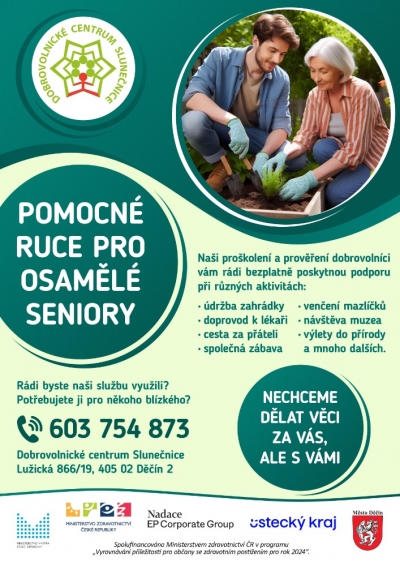Dobrovolnick&eacute; centrum Slunečnice, z. s., nab&iacute;z&iacute; pomocn&eacute; ruce pro osaměl&eacute; seniory