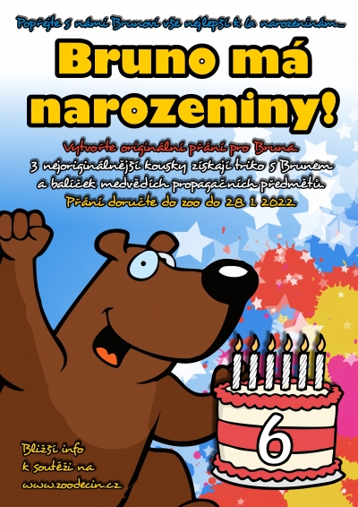 Bruno bude m&iacute;t 6. narozeniny, lid&eacute; mu mohou poslat př&aacute;n&iacute; a vyhr&aacute;t triko